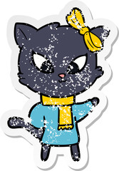 distressed sticker of a cartoon cat