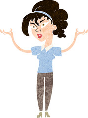 cartoon woman raising hands in air