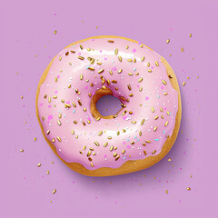 Donut on colorful background. Top view, flatlay