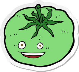 sticker of a cartoon green tomato