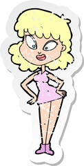 retro distressed sticker of a cartoon woman with hands on hips