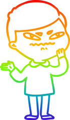 rainbow gradient line drawing cartoon angry man