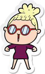 sticker of a cartoon woman wearing spectacles