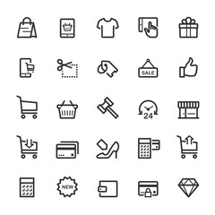 Icon set - shopping and commerce outline stroke