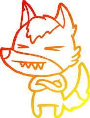 warm gradient line drawing angry wolf cartoon