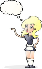 cartoon pretty waitress with thought bubble