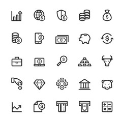 Icon set - money and finance outline stroke