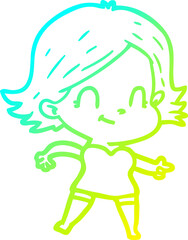 cold gradient line drawing cartoon friendly girl