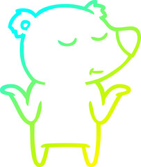 cold gradient line drawing happy cartoon bear shrugging shoulders