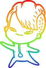 rainbow gradient line drawing cute cartoon girl with hipster haircut