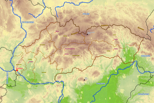 Geographische physische Karte von Slowakei