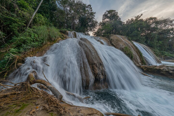 The Agua Azul waterfalls, a series of cascades of varying heights and widths, get their name from...