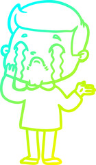 cold gradient line drawing cartoon man crying