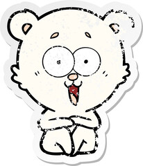 distressed sticker of a laughing teddy  bear cartoon