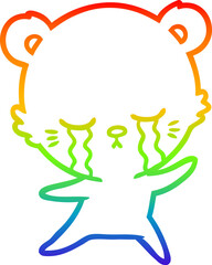 rainbow gradient line drawing crying cartoon bear