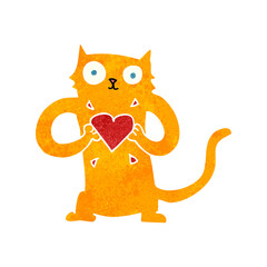 retro cartoon cat with love heart