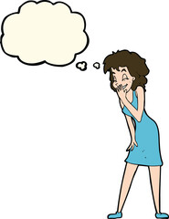 cartoon woman laughing with thought bubble