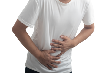Man with stomachache on transparent background