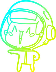 cold gradient line drawing happy cartoon astronaut pointing