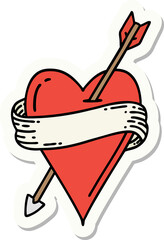 tattoo style sticker of an arrow heart and banner