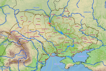 Geographische physische Karte von Ukraine - obrazy, fototapety, plakaty