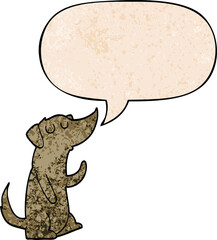 cartoon dog and speech bubble in retro texture style