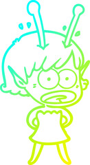 cold gradient line drawing cartoon shocked alien girl