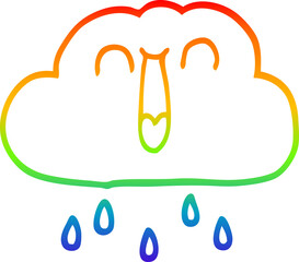 rainbow gradient line drawing happy cartoon rain cloud