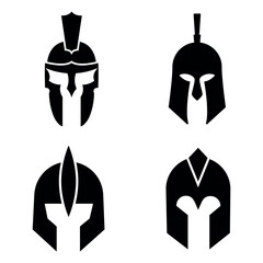 Spartan silhouettes helmet isolated from the background. Roman or Greek warrior helmet vector set.