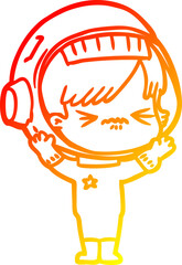warm gradient line drawing angry cartoon space girl