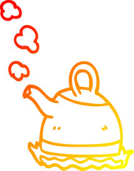 warm gradient line drawing cartoon kettle on stove