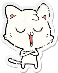 distressed sticker of a cartoon cat singing