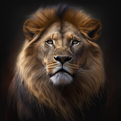 AI illustration of a portrait of a lion posing and staring.