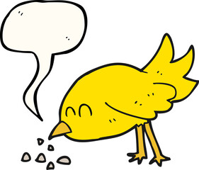 speech bubble cartoon bird pecking seeds