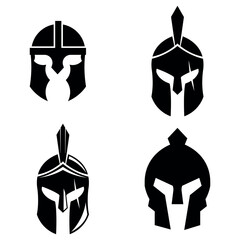 Spartan silhouettes helmet isolated from the background. Roman or Greek warrior helmet vector set.