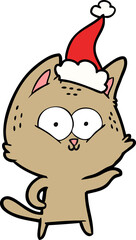 line drawing of a cat wearing santa hat