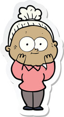 sticker of a cartoon happy old woman