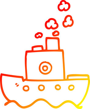 recommend clip art: warm gradient line drawing cartoon steam boat
