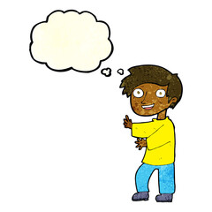 cartoon excited boy with thought bubble