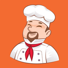 chef has a mustache cartoon character design for food products and restaurant service.