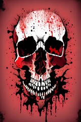 A four color vector grunge illustration. Depicts a human skull on a blood spatter backdrop 8k - generative ai