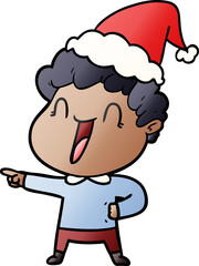 gradient cartoon of a happy man wearing santa hat