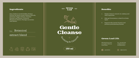 Abstract botanical vector cosmetics printable label design template for branding packaging design