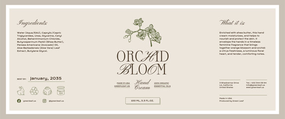 Abstract botanical vector cosmetics printable label design template for branding packaging design