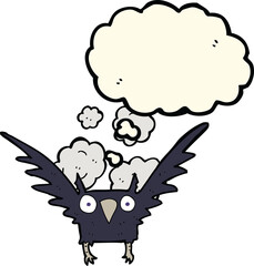 cartoon spooky bird with thought bubble