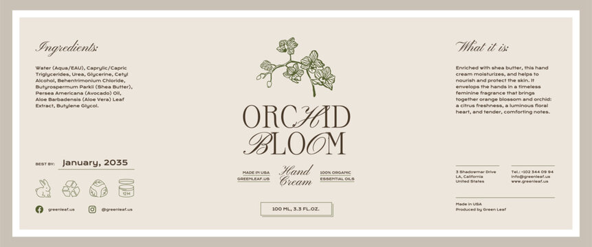 Abstract botanical vector cosmetics printable label design template for branding packaging design