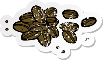 retro distressed sticker of a cartoon coffee beans