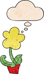 cute cartoon flower and thought bubble in grunge texture pattern style