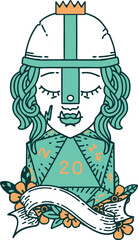 half orc fighter with natural 20 dice roll illustration