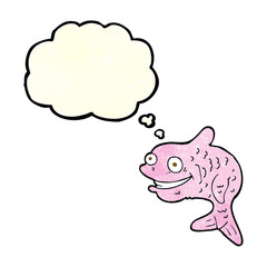 cartoon happy fish with thought bubble